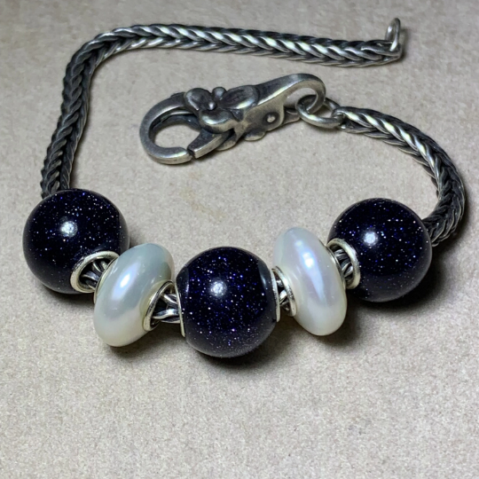 Ampearlbeads Shiny Fantasy Blue Sand Stone Round Bead Deep Blue with Sterling Silver Core for European Charms Bracelets