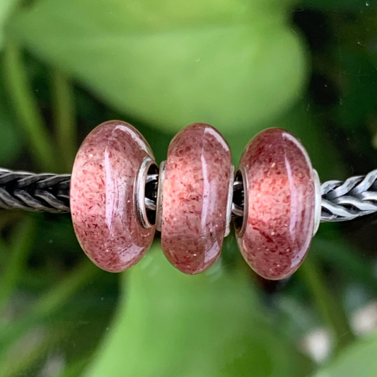 Natural Flat Small Red Strawberry Quartz Spacer with Silver Core Artisan Amazing Beads for European Bracelets