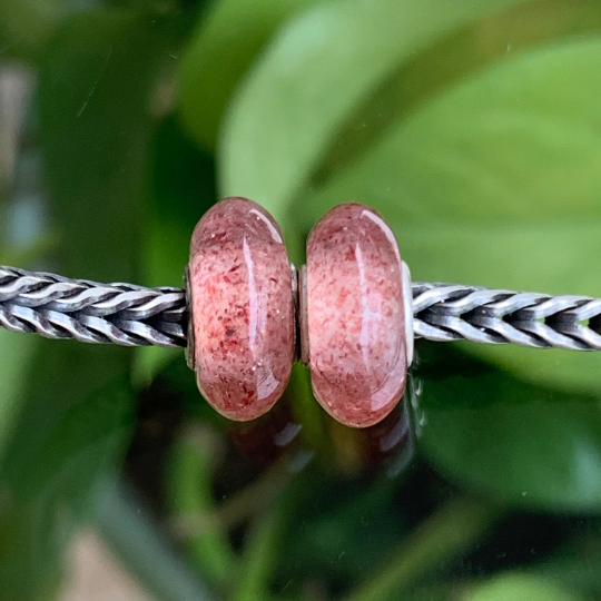 Natural Flat Small Red Strawberry Quartz Spacer with Silver Core Artisan Amazing Beads for European Bracelets