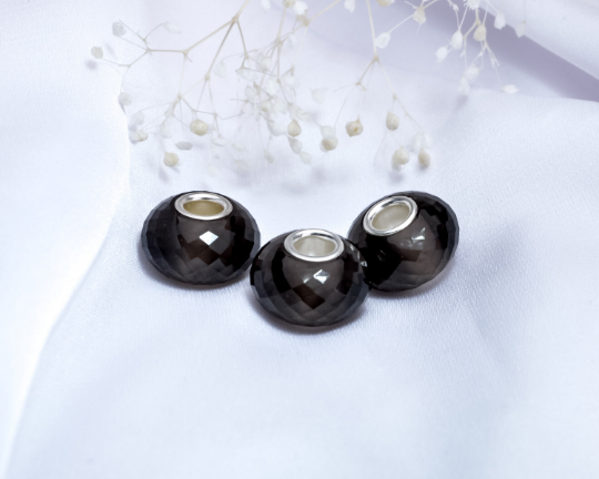 Smoky Quartz European Bead Silver Core Stone bead Fits P& T European Charm Bracelets