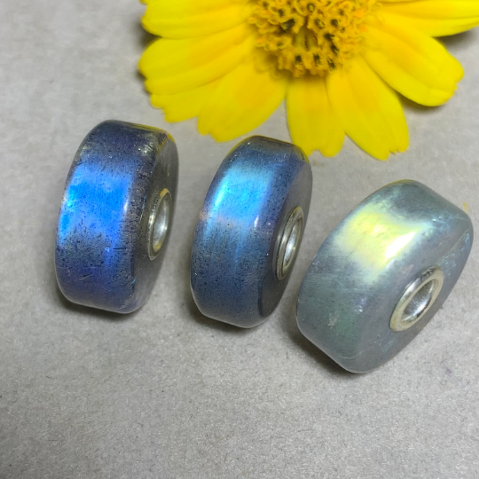 Colorful Thin Smooth Labradorite Beads Polished Natural Gemstone Beads With Silver Core for Trollbeads Bracelet Or Some Pandora Bangles