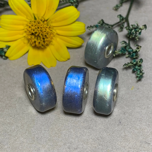 Colorful Thin Smooth Labradorite Beads Polished Natural Gemstone Beads With Silver Core for Trollbeads Bracelet Or Some Pandora Bangles