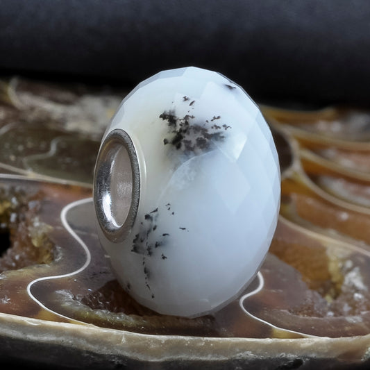 Faceted Dendritic Agate Carnelian Gemstone Bead with Sterling Silver Core for European Charm Bracelets