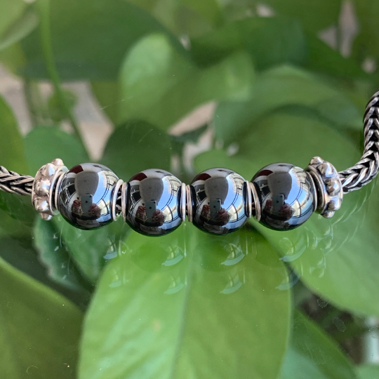 Ampearlbeads Steel Hematite Round Beads Gorgeous Unique Gemstone for Charm Bracelets Bangles Trollbeads