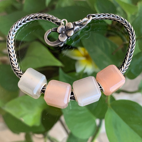 Stylish Ampearlbeads Moonstone Cube Beads with Silver Core Orange Grey Moonstone for European Pandora Trollbeads Bracelets or Bangles