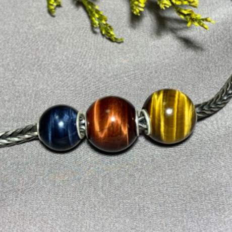 Tiger's Eye Mini Round Bead Yellow Tiger's Eye Blue Tiger's Eye with Small Sterling Silver Core
