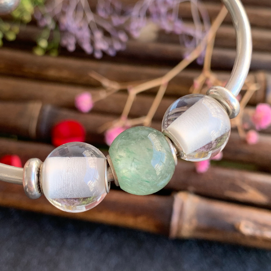 Clear Crystal White Crystal Rock Quartz Mini Round Bead with Small Sterling Silver Core for Trollbeads Bracelets and some of Pandora Bangles