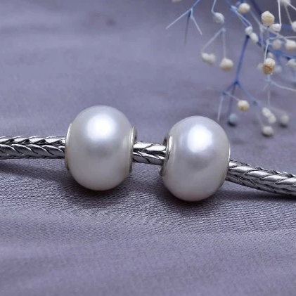 White Freshwater Pearl Beads with Small Core for European Bracelets and Bangles