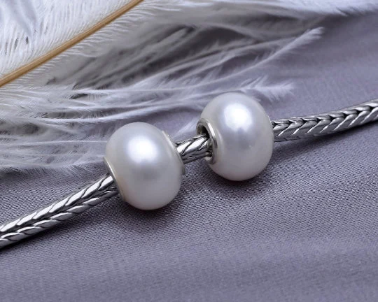 White Freshwater Pearl Beads with Small Core for European Bracelets and Bangles