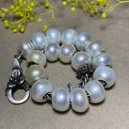 Low Price Value White Freshwater Pearl Beads with Small Core for European Charm Trollbeads Bracelets or Some Pandora Bangles