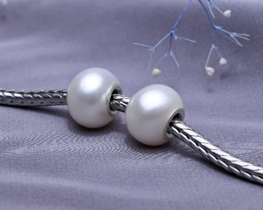 White Freshwater Pearl Beads with Small Core for European Bracelets and Bangles
