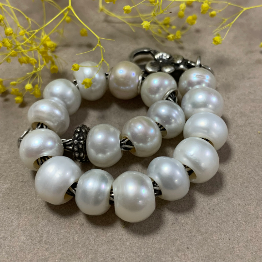 Low Price Value White Freshwater Pearl Beads with Small Core for European Charm Trollbeads Bracelets or Some Pandora Bangles