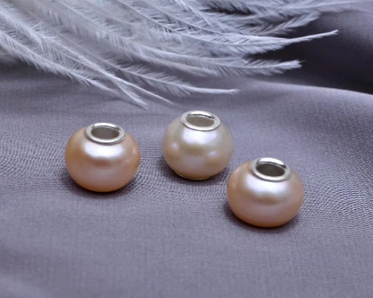 White or Orange Freshwater Pearl Beads with Small Core for European Trollbeads Bracelets or Pandora Bangles
