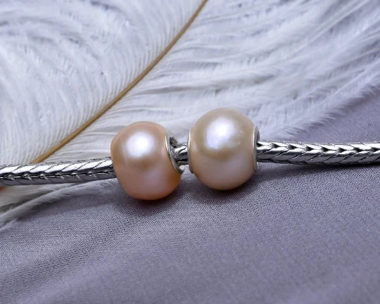 White or Orange Freshwater Pearl Beads with Small Core for European Trollbeads Bracelets or Pandora Bangles