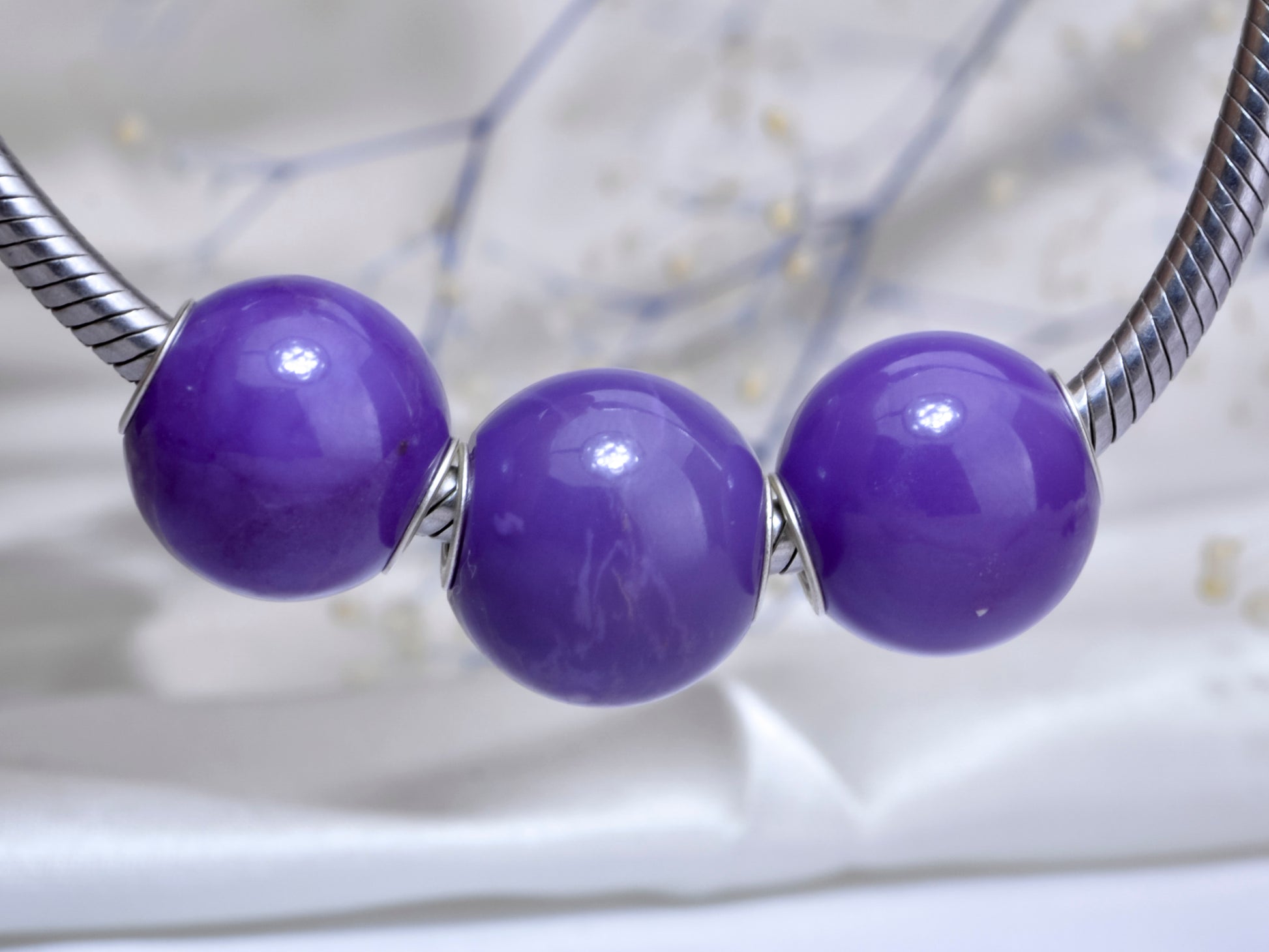 Natural Small Round Beads Purple Mica