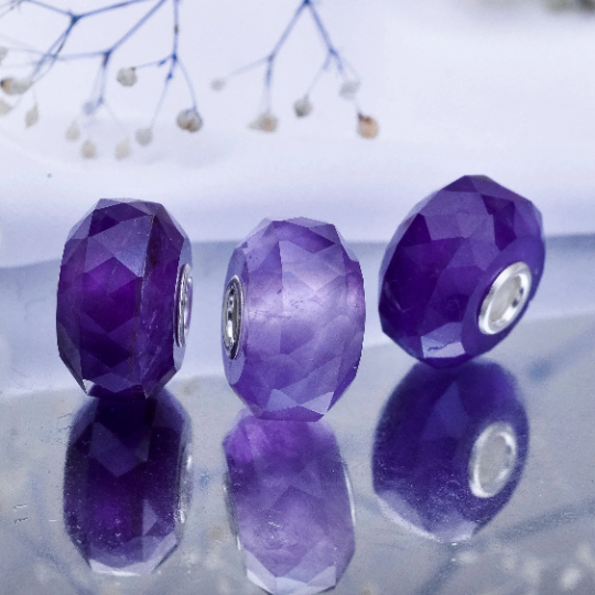 Purple Amethyst Quartz Faceted Bead Bracelet for European Bracelets and Bangle